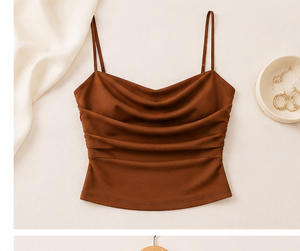 Brown Satin Cowl Neck Crop Top for Women | Silqora Couture