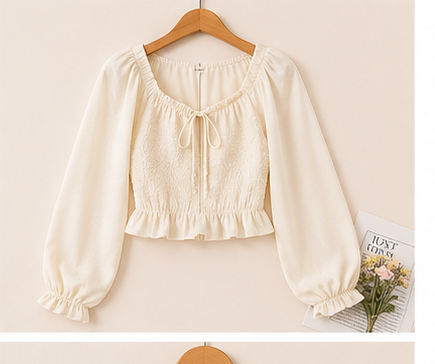White Smocked Puff Sleeve Korean Top for Women | Silqora Couture