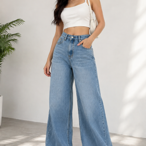 Women’s Light Blue High-Waisted Wide Leg Jeans
